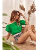 Bluza scurta cu decolteu cu volane, verde MP29435 - Magazin online - Boutique